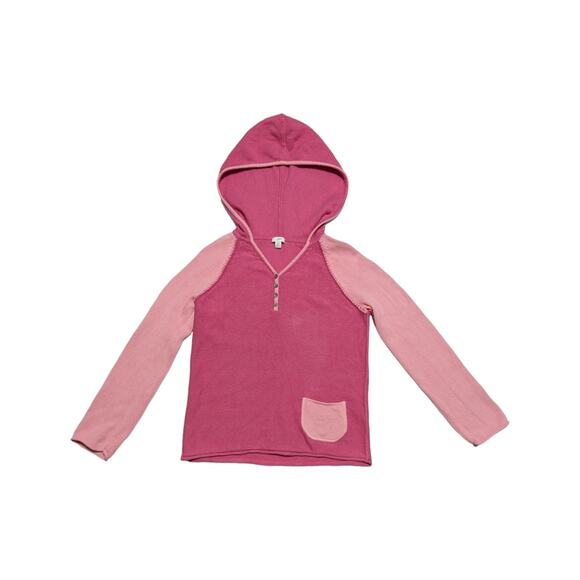 Y2K J Jill Contrast Sleeve Colorblock Knit Pullover Hoodie Pink Dainty Fairy XS - Picture 1 of 5
